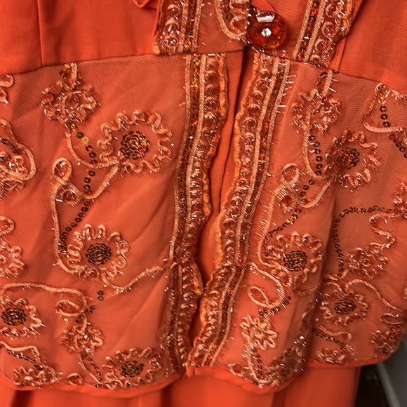 3K FASHION, pumpkin/spice 3 piece skirt set with sequins/embroidery/ruffles - Picture 2 of 5